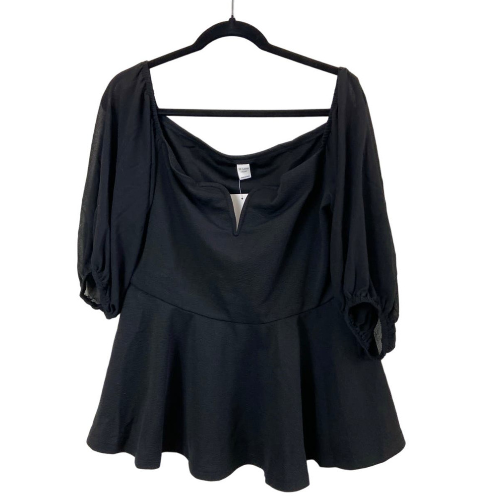 NWT Floerns Womens Peasant Blouse Top Bell Sleeves Scalloped Neckline 2XL Black